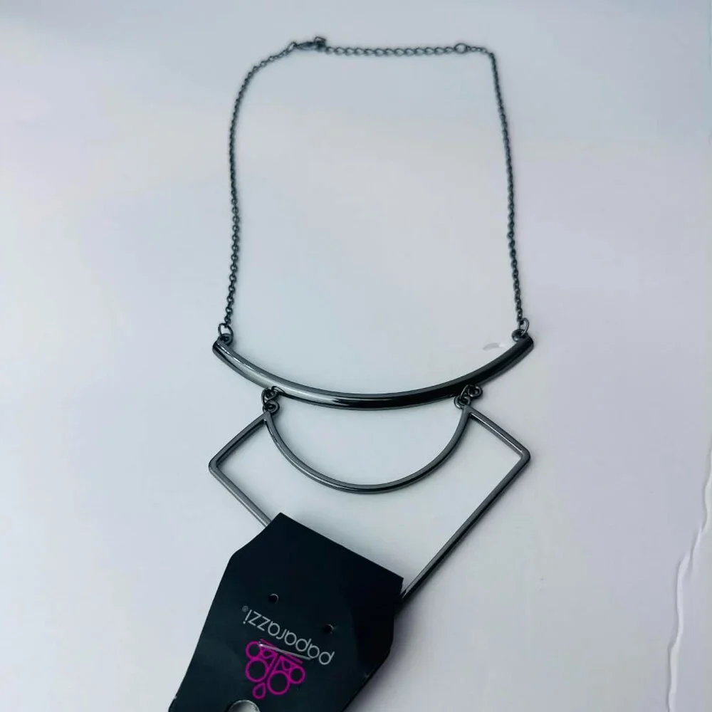 Paparazzi Gunmetal Geometric Statement Necklace • Modern Minimalist - Picture 2 of 3
